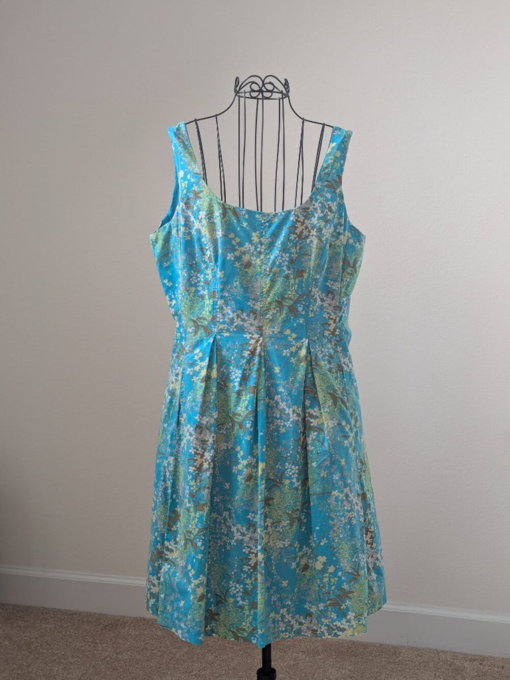 9&Co Blue Floral 100% Cotton Fit & Flare Dress Pockets Lined Size 12